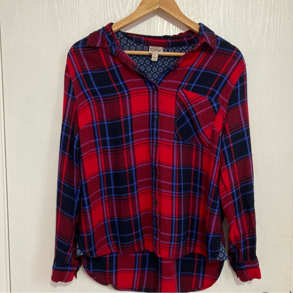 Como Vintage Plaid Long Sleeve Button Down Shirt Sz L